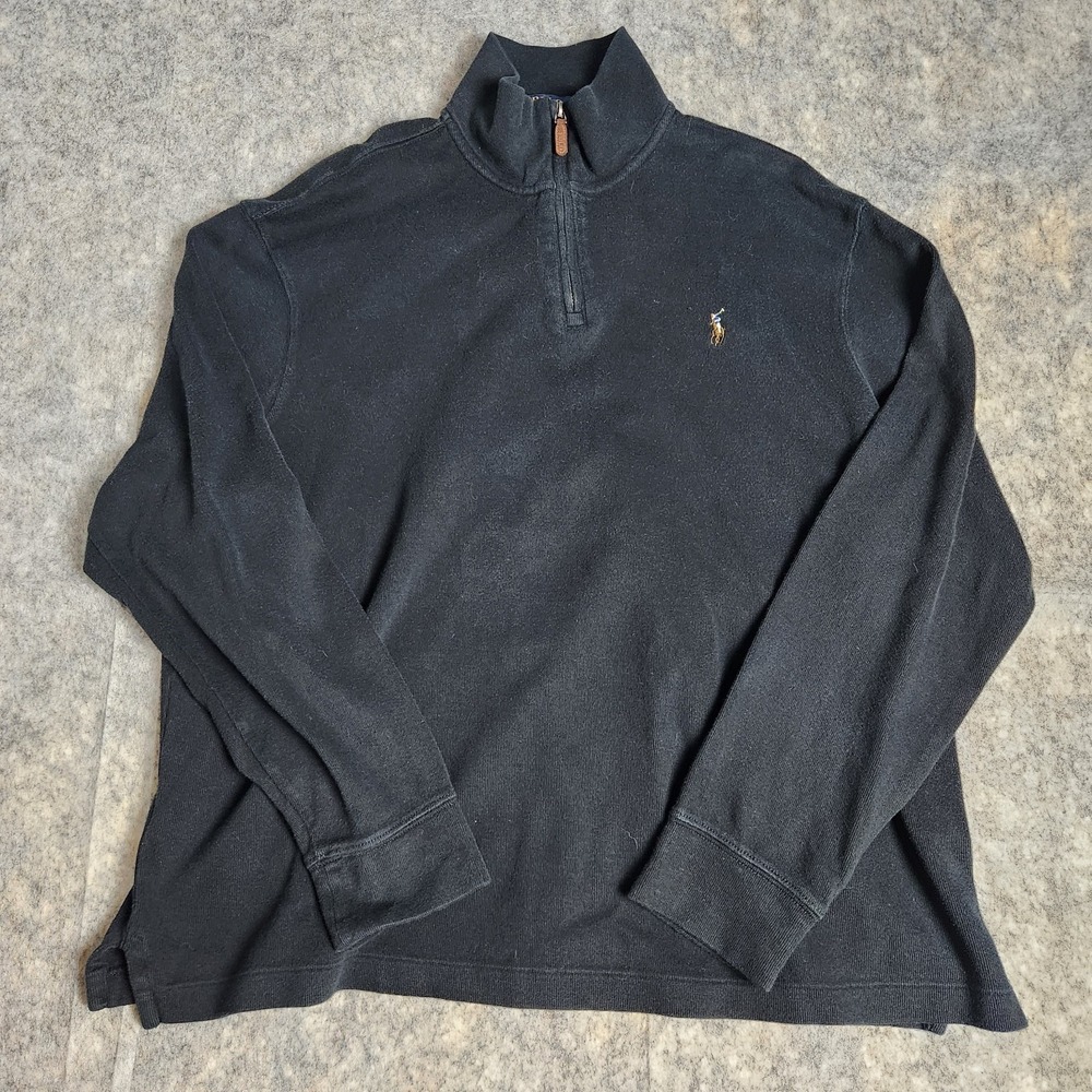 Polo Ralph Lauren Estate Rib Sweater Men XL Black Quarter Zip Long Sleeve Preppy
